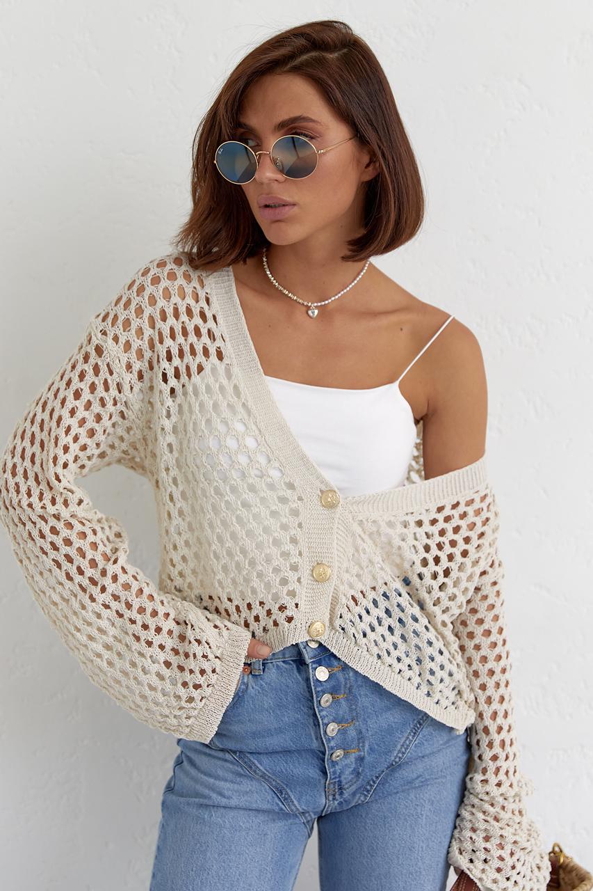 Кардиган укороченный на пуговицах L Бежевый (11092648) - фото 2 Кардиган укороченный на пуговицах L Бежевый (11092648) - фото 2