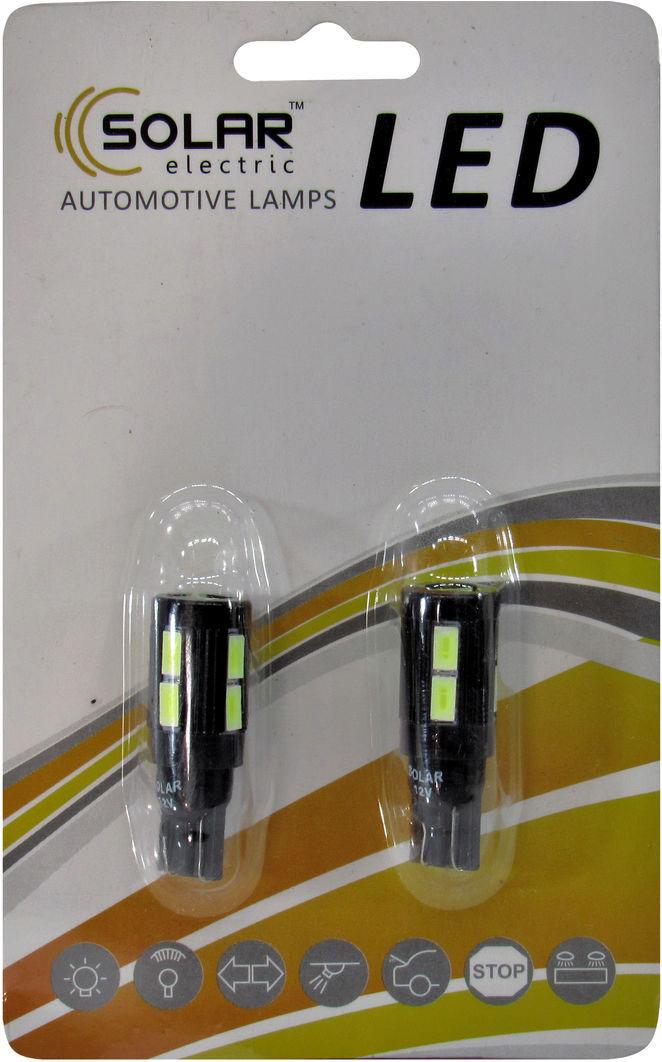 Лампочка без цоколя LED T10_W5W SMD Белый 10-диодный 12V W2.1x9.5d Solar 2 шт. LS287_B2
