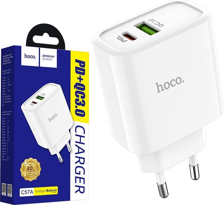 Зарядка швидка Hoco C57A PD QC3.0 1 USB 3,1A White (36774)