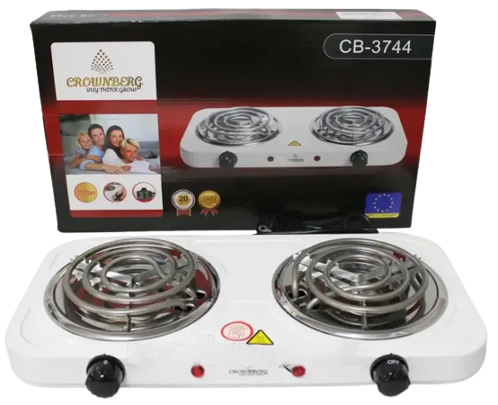 Плита электрическая Crownberg CB-3744 з двумя спиральными тэнами 2000Вт (Ф92)