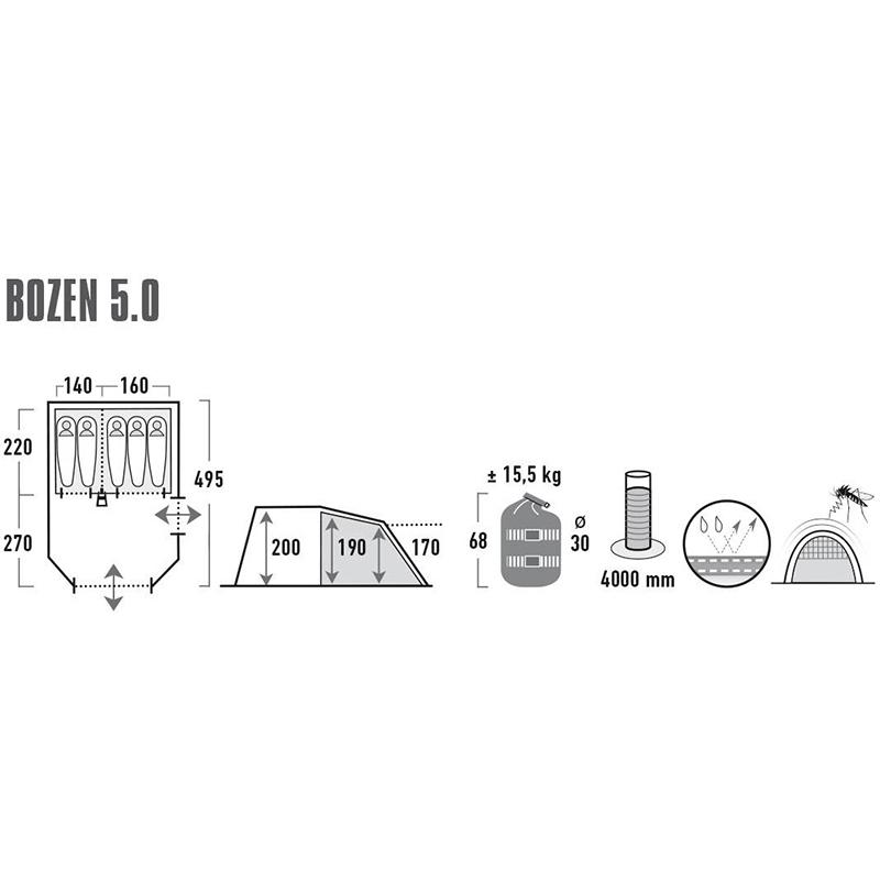 Намет п'ятимісцева High Peak Bozen 5.0 Light Grey/Dark Grey/Green (11836) - фото 4 Намет п'ятимісцева High Peak Bozen 5.0 Light Grey/Dark Grey/Green (11836) - фото 4
