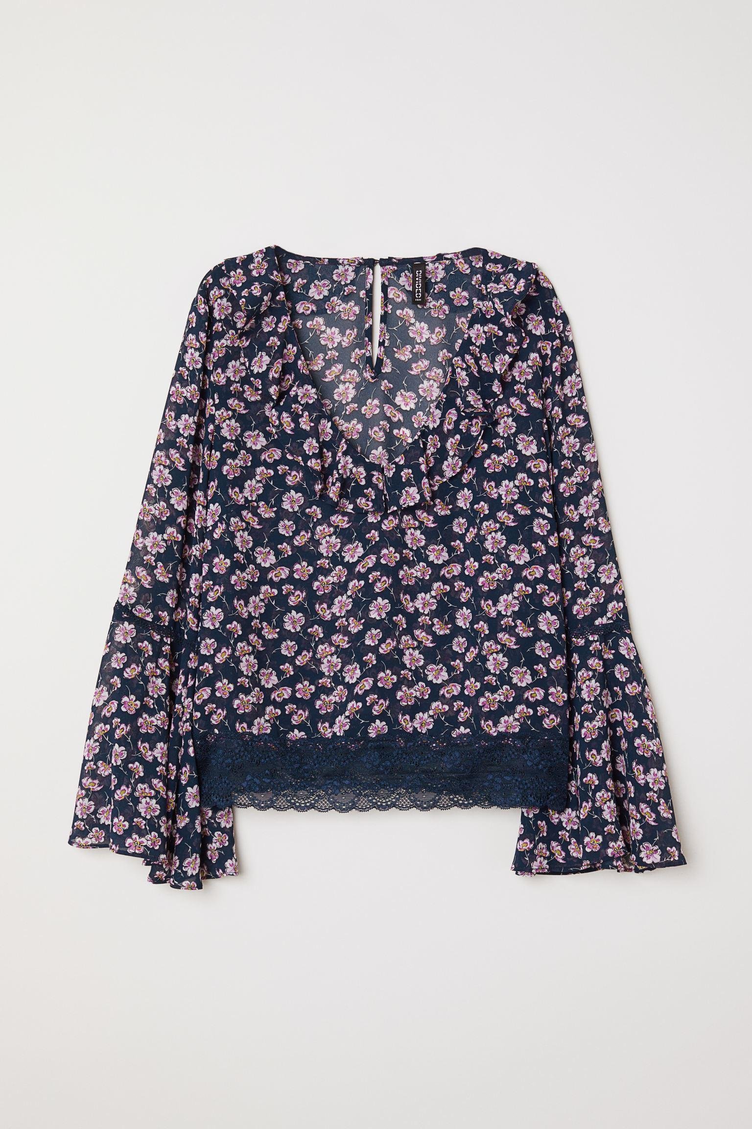 Блуза H&M Цветы р. 34 Темно-синий (2412642391)