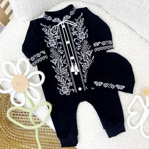 Комплект с человечком-вышиванкой для мальчика Family Tradition Белое и черное интерлок Черный (50109)