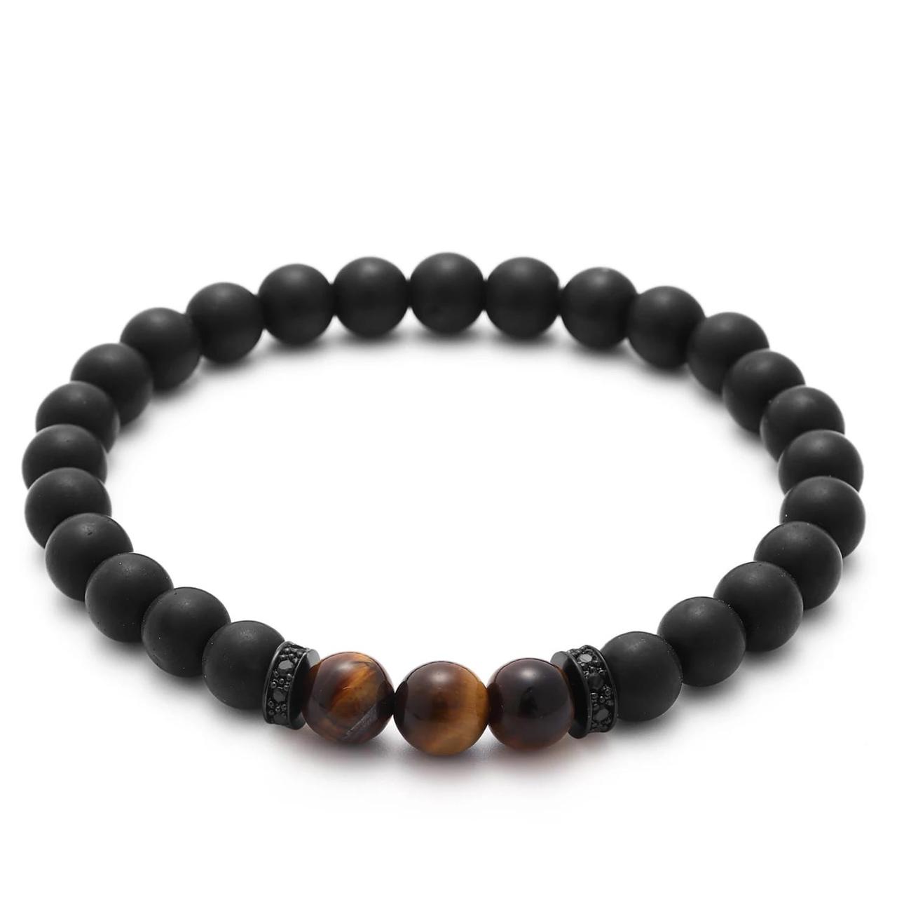 Браслет із шунгіту та тигрового ока з дисками р. 21 (90072)