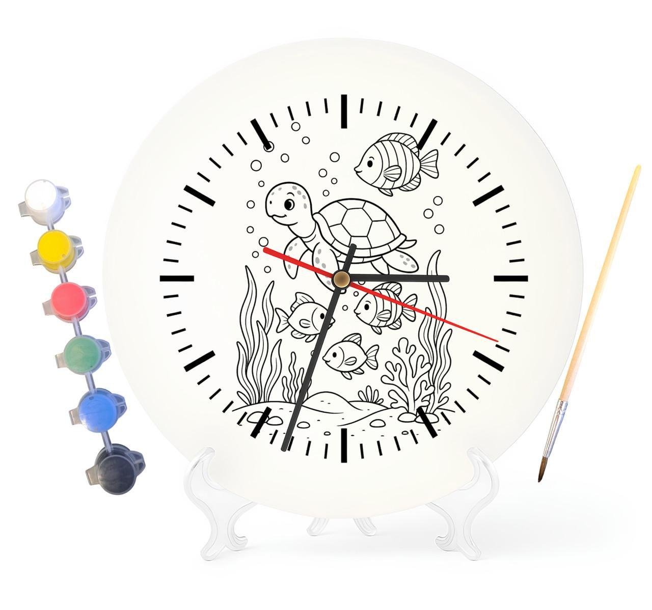 Детский набор для творчества часы раскраска Черепаха и рыбки 30 см (Г0049)