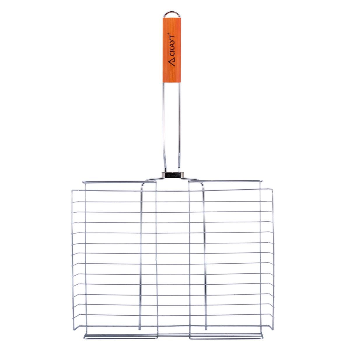 Решітка для гриля глибока Скаут КМ-0705 із хромованої сталі та дерева 38х28х6 см (150-84-0705)