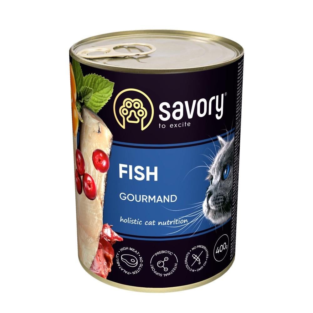 Корм влажный Savory Cat Can Adult Fish консервы для прихотливых кошек с рыбой 400 г (34806853)