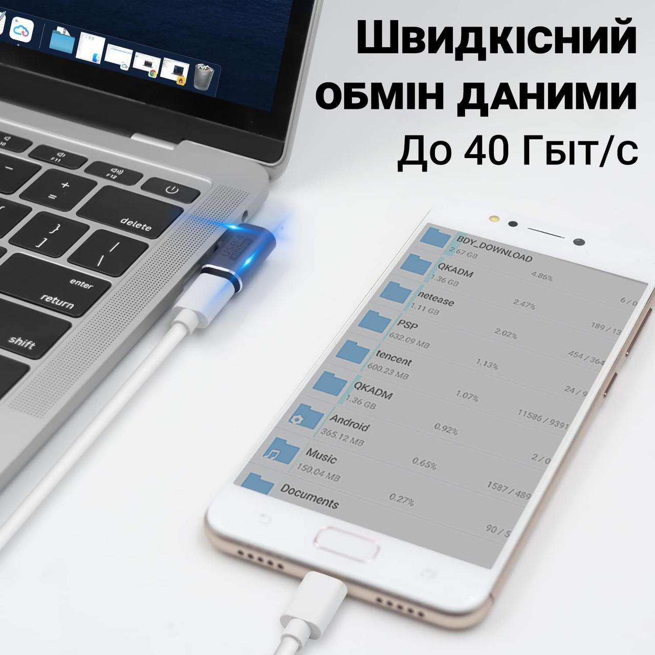 Адаптер Type-C Male на Type-C Female угловой Addap UC2C-01 для синхронизации и зарядки 40 Gbps 100 Вт USB 4,0 - фото 4