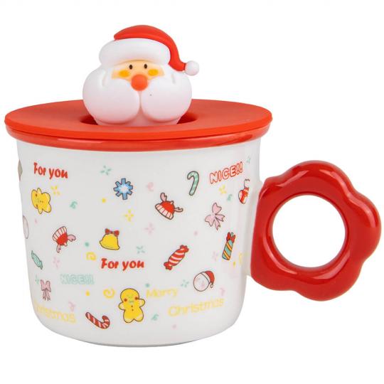 Чашка новорічна з кришкою Present for you з кераміки 300 мл Білий (150-81-9151-021)