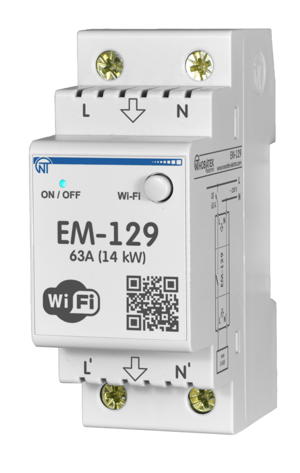 Реле напряжения Новатек-Електро ЕМ-129 однофазное 63А с личильником Wi-Fi (NTRN129S0)