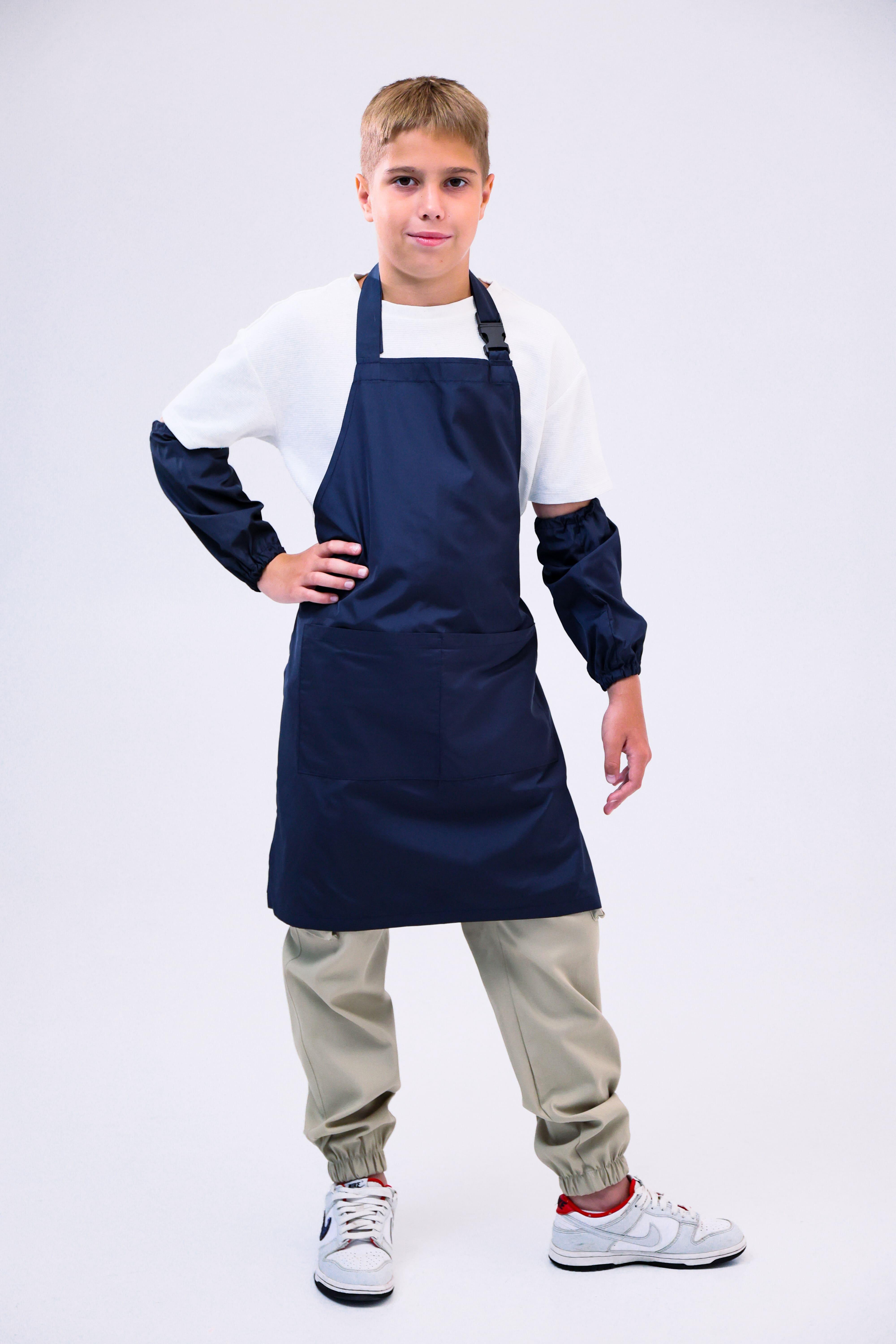 Фартук для уроков труда с нарукавниками из плащевой ткани для школы Темно-синий (п/хл-тс1)