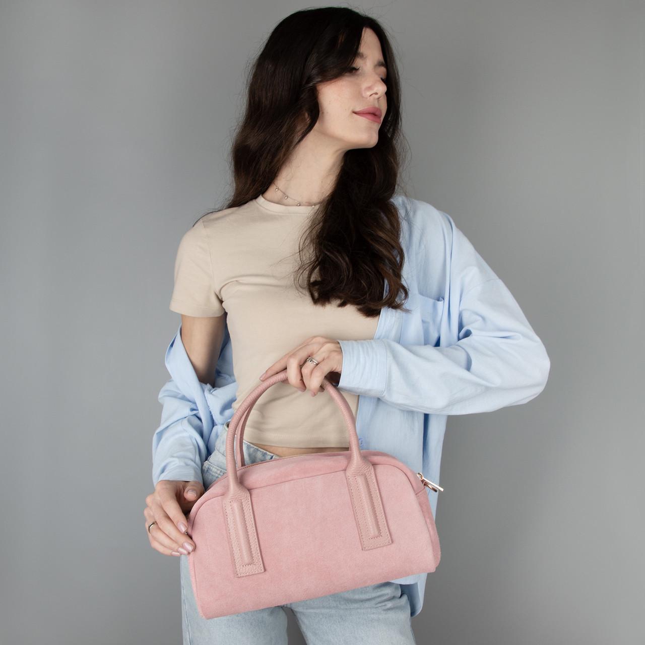 Сумка женская замшевая Virginia Conti 03972 с кожаными ручками Пудровый (2661212885) - фото 2