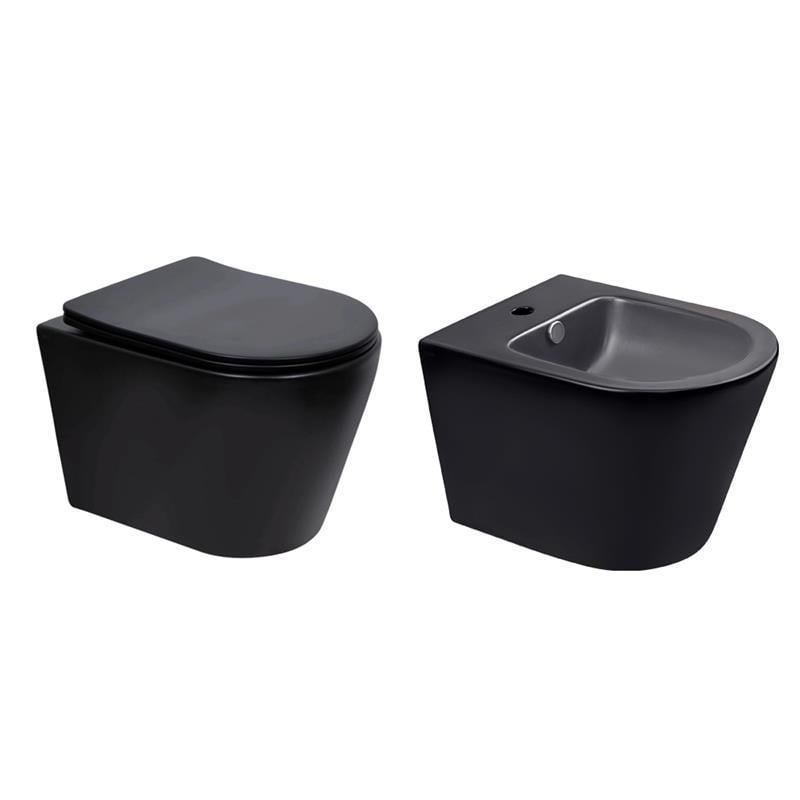 Комплект Qtap Scorpio 2в1 подвесной унитаз Ultra Quiet QT14332380AMB/биде подвесное QT1455053FMB Matt Black (2732970531)