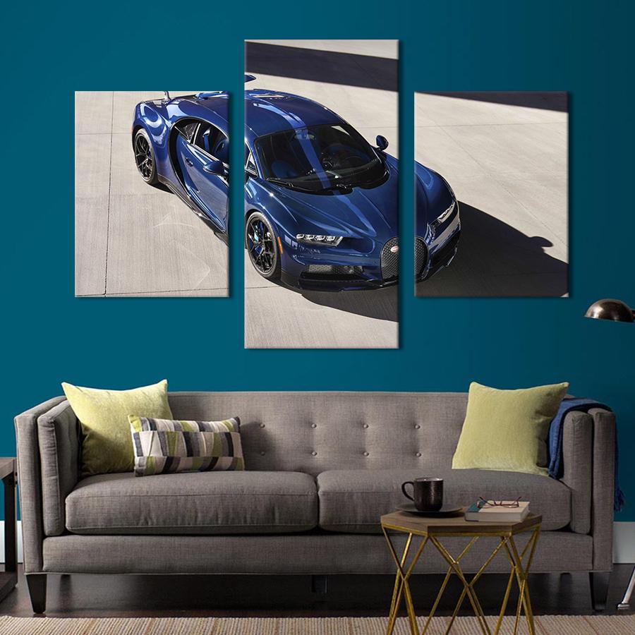 Картина на холсте триптих Синий гиперкар Bugatti Chiron 96x60 см (1299-32)