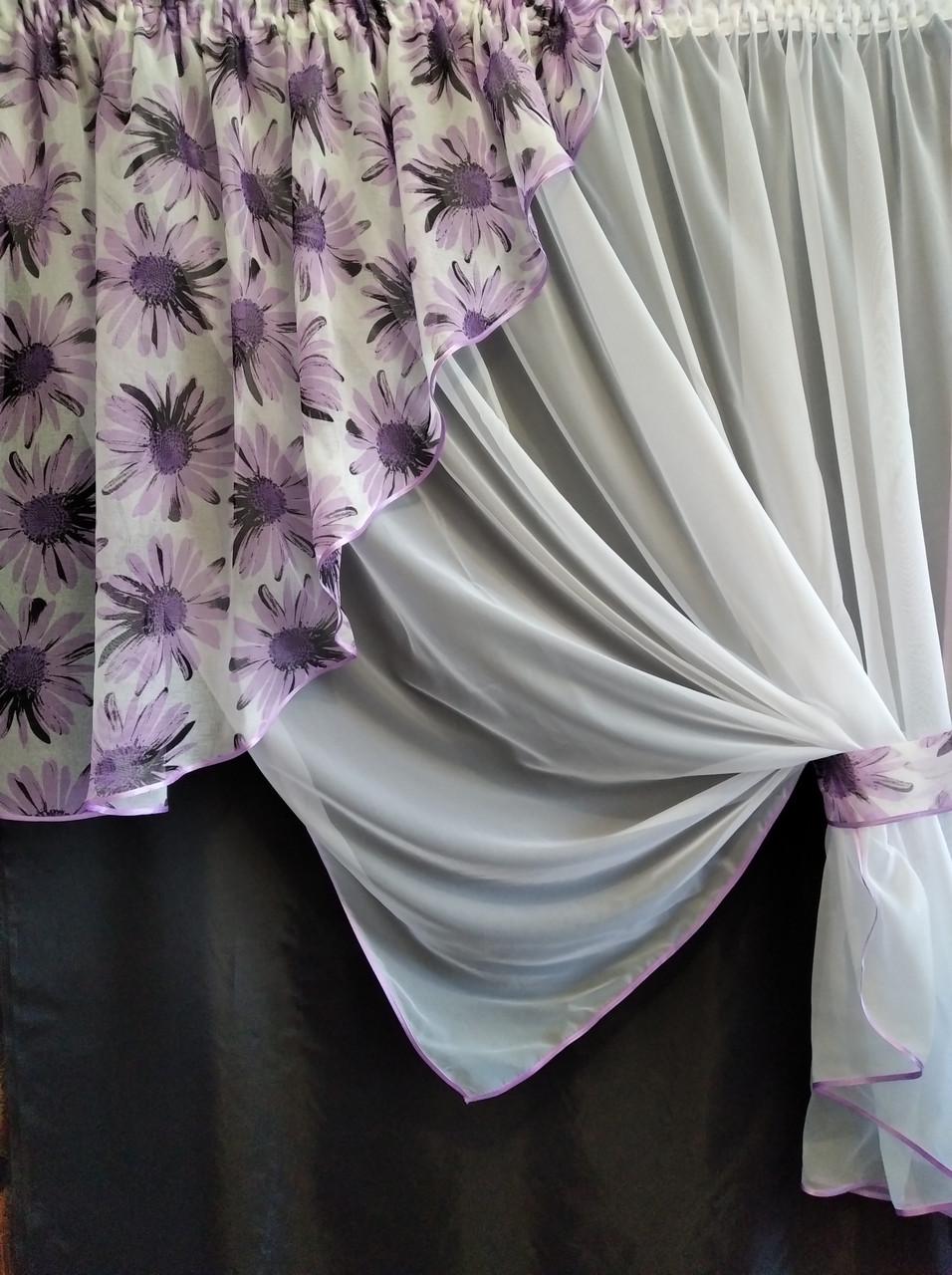 Занавеска кухонная Угол шифон с ламбрекеном батист 300х170 см Белый/Сиреневый (ул-15) - фото 3 Занавеска кухонная Угол шифон с ламбрекеном батист 300х170 см Белый/Сиреневый (ул-15) - фото 3