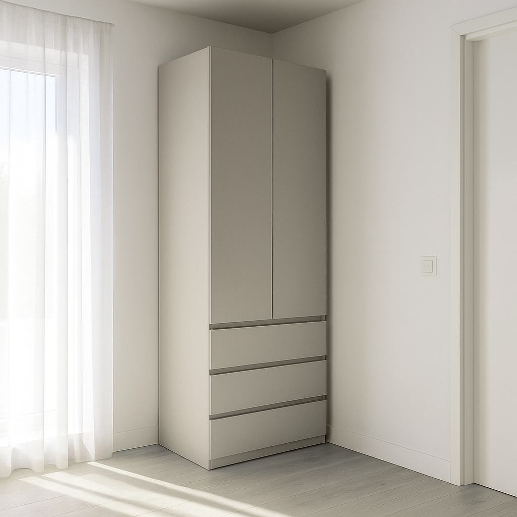 Шкаф MEBEX на 3 ящика и держатель для одежды 80х50х210 см Серый светлый (VX3B1SLG)