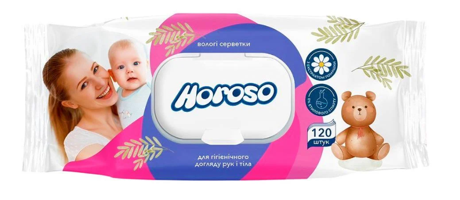 Салфетки влажные для детей с экстрактом ромашки Horoso 120 шт. (HR-420)