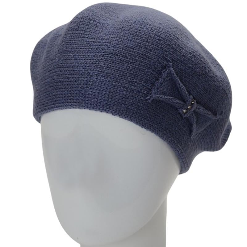 Берет женский Lirus КСЮША осенний двойной с узором сбоку one size Джинс (282678) - фото 1