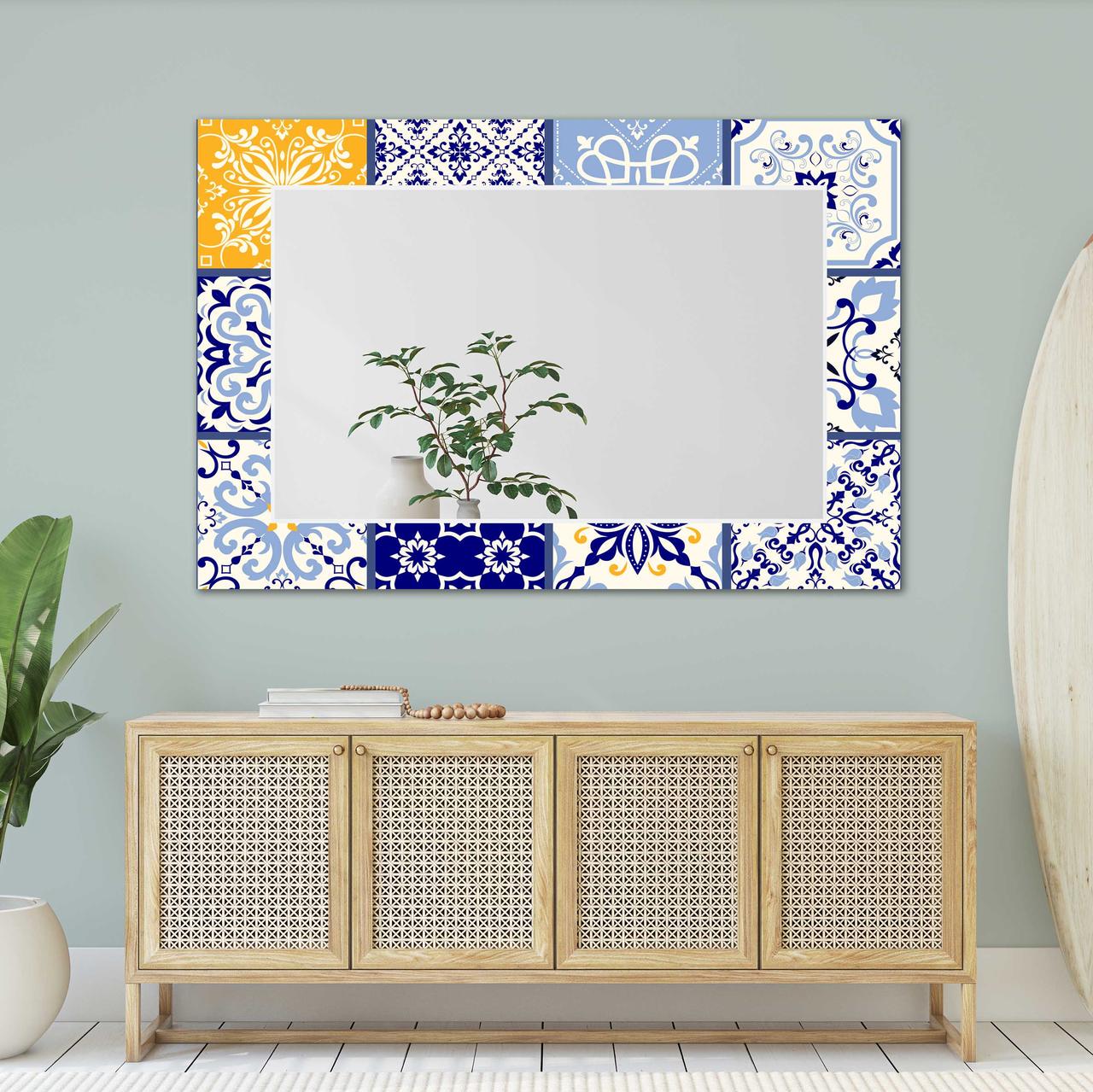 Зеркало на стену NovellaPrint с рисунком плитки прямоугольное 110х70 см (2006.7)