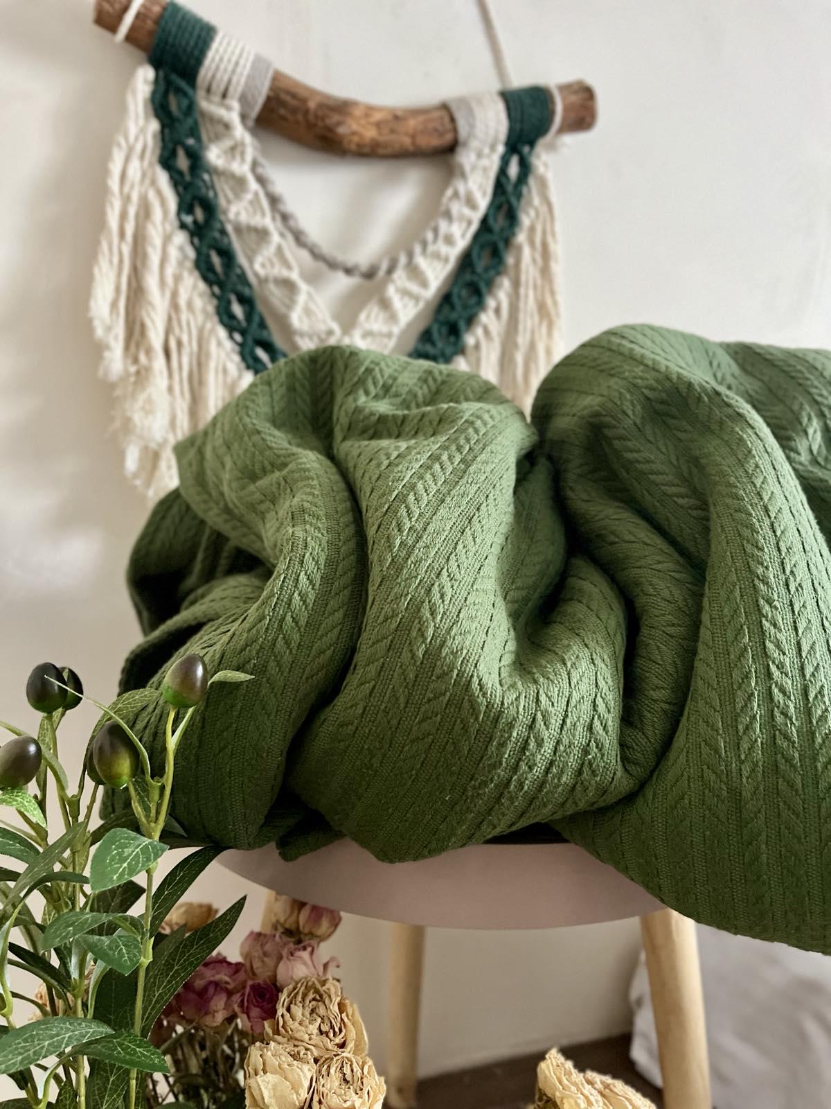 Покрывало хлопковое Косичка 220х240 см Зеленый (18094234)