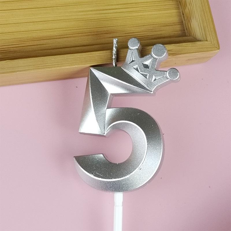 Свічка для торта цифра "5" з короною Сріблястий (16781)