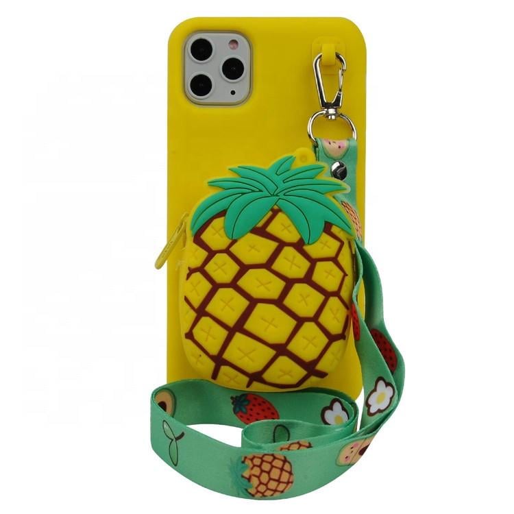 Чохол-накладка для iPhone 11 силіконовий з кишенею на шнурку Yellow/Pineapple