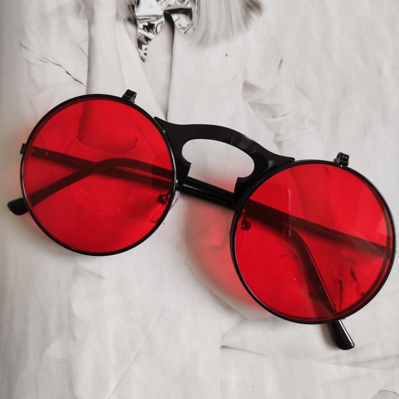Очки круглые панк двойной флип Красный с черным