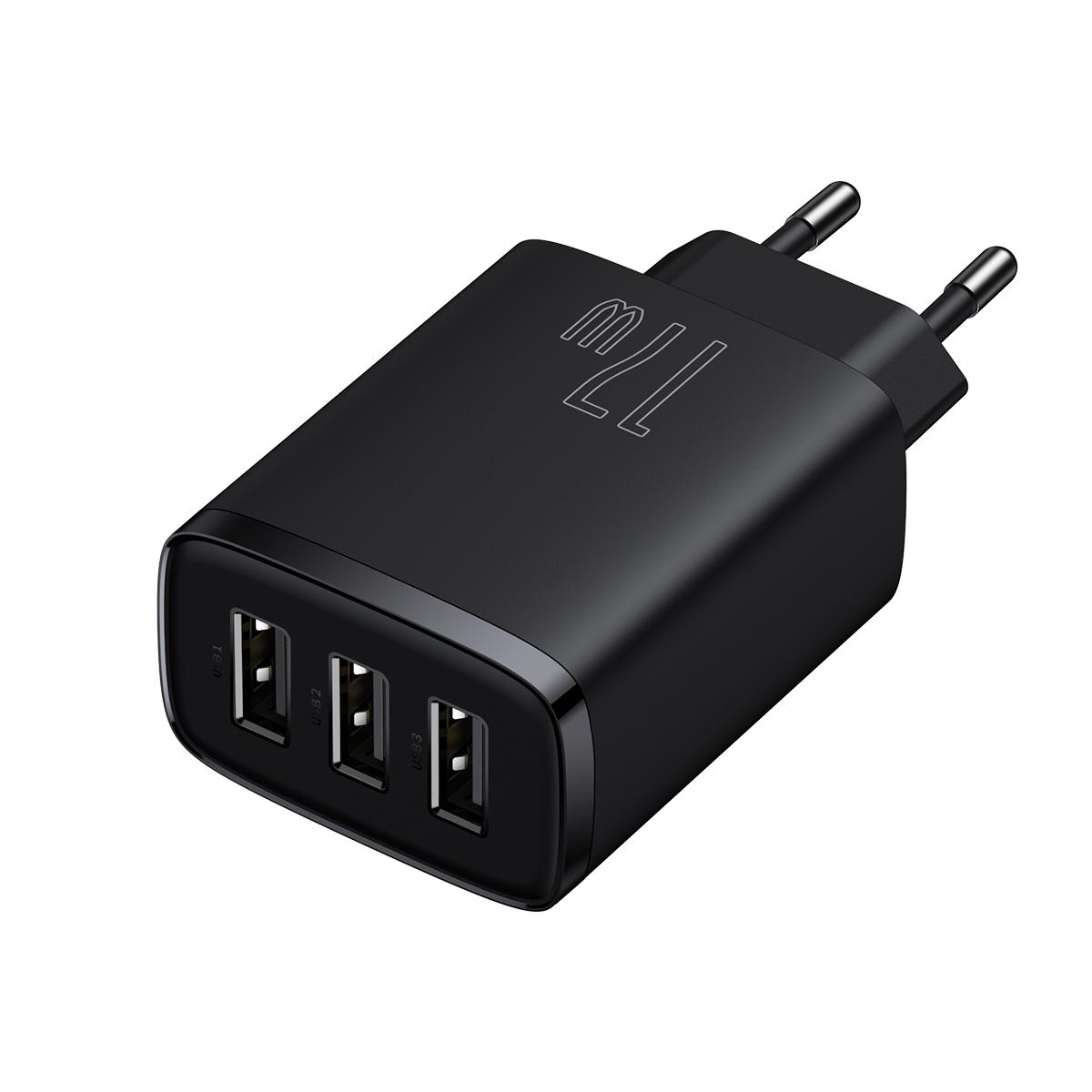 Зарядное устройство сетевое Baseus Compact Charger 3U 17 W 3USB Black (CCXJ020101) - фото 2 Зарядное устройство сетевое Baseus Compact Charger 3U 17 W 3USB Black (CCXJ020101) - фото 2