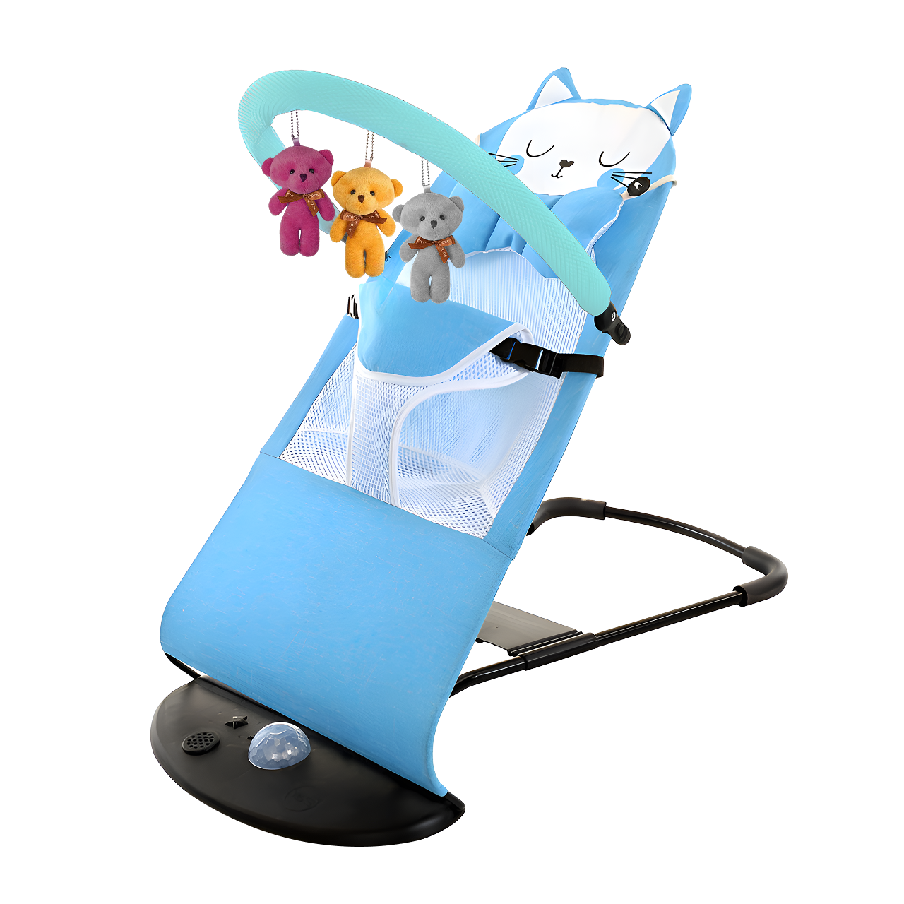 Дитячий шезлонг складний заколисуючий з іграшками Блакитний (1752045237914)