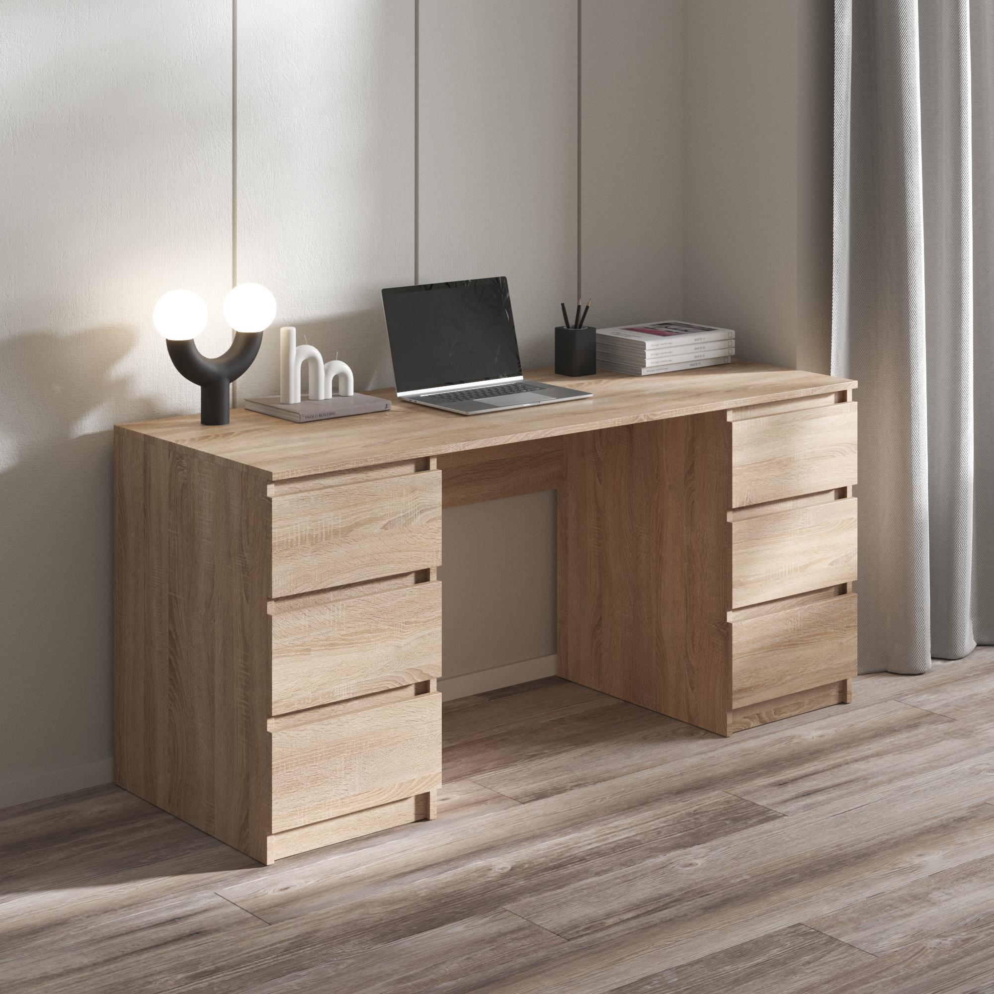 Стіл комп'ютерний R-2 з двома тумбами на 6 висувних ящиків з фасадами без ручок Дуб Сонома - фото 1 Стіл комп'ютерний R-2 з двома тумбами на 6 висувних ящиків з фасадами без ручок Дуб Сонома - фото 1