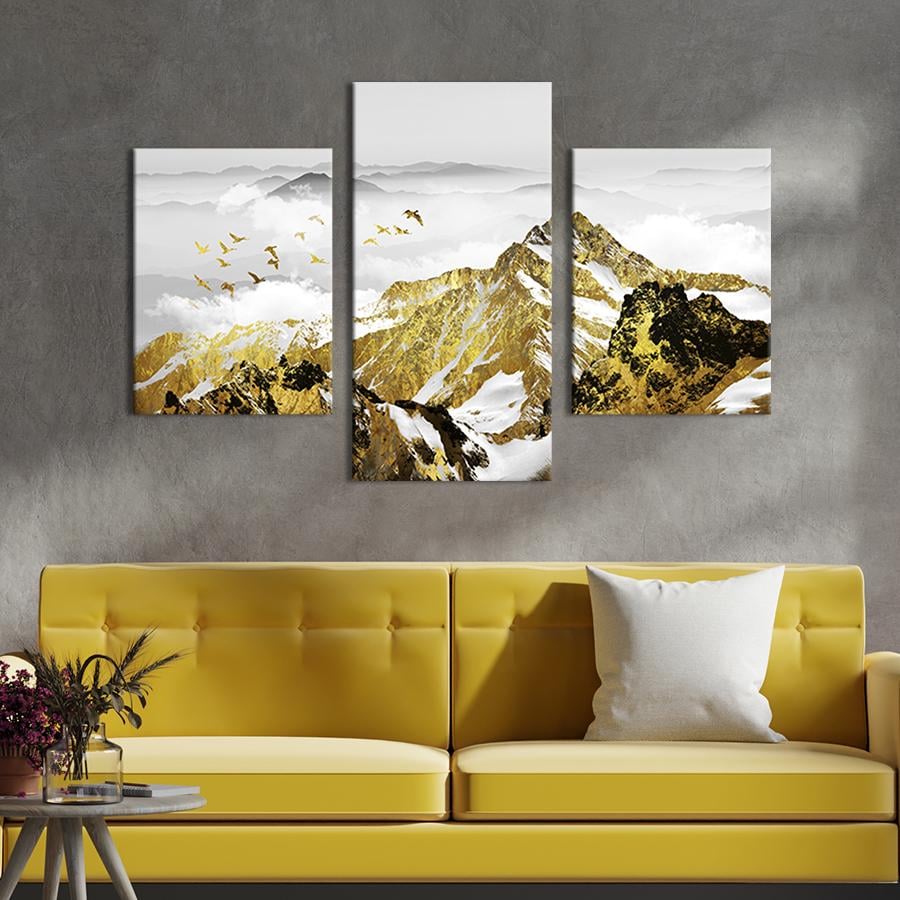 Модульная картина на холсте Триптих Абстрактная золотая гора 96x60 см (639-32)