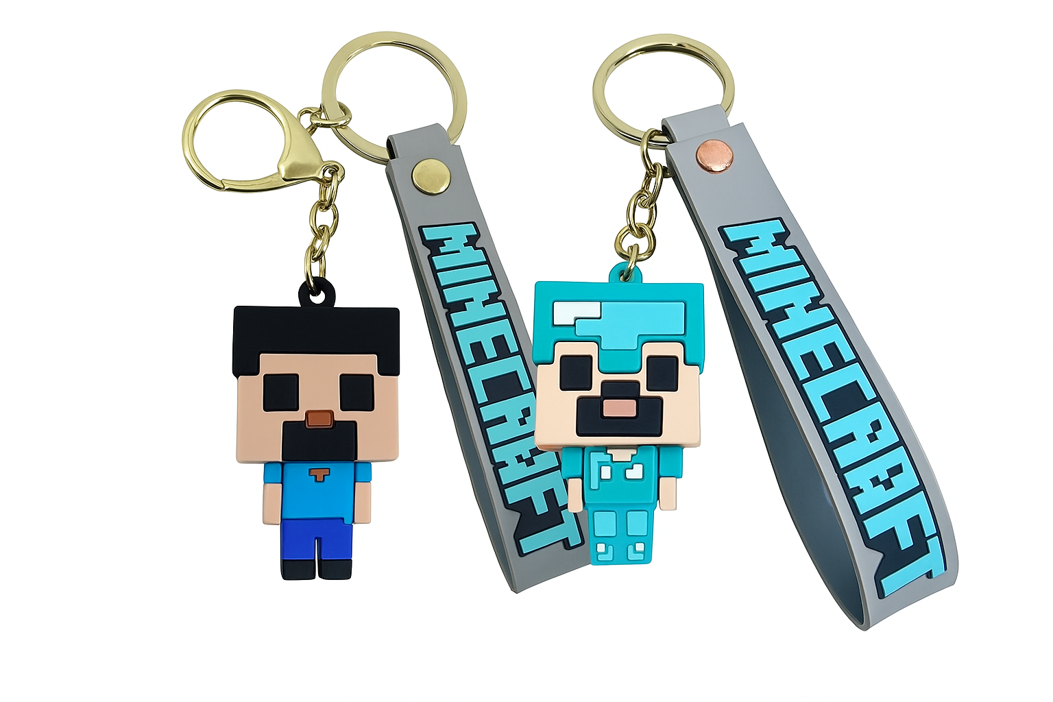 Комплект брелоков Minecraft 2в1 Стив и Стив в алмазной броне для ключей