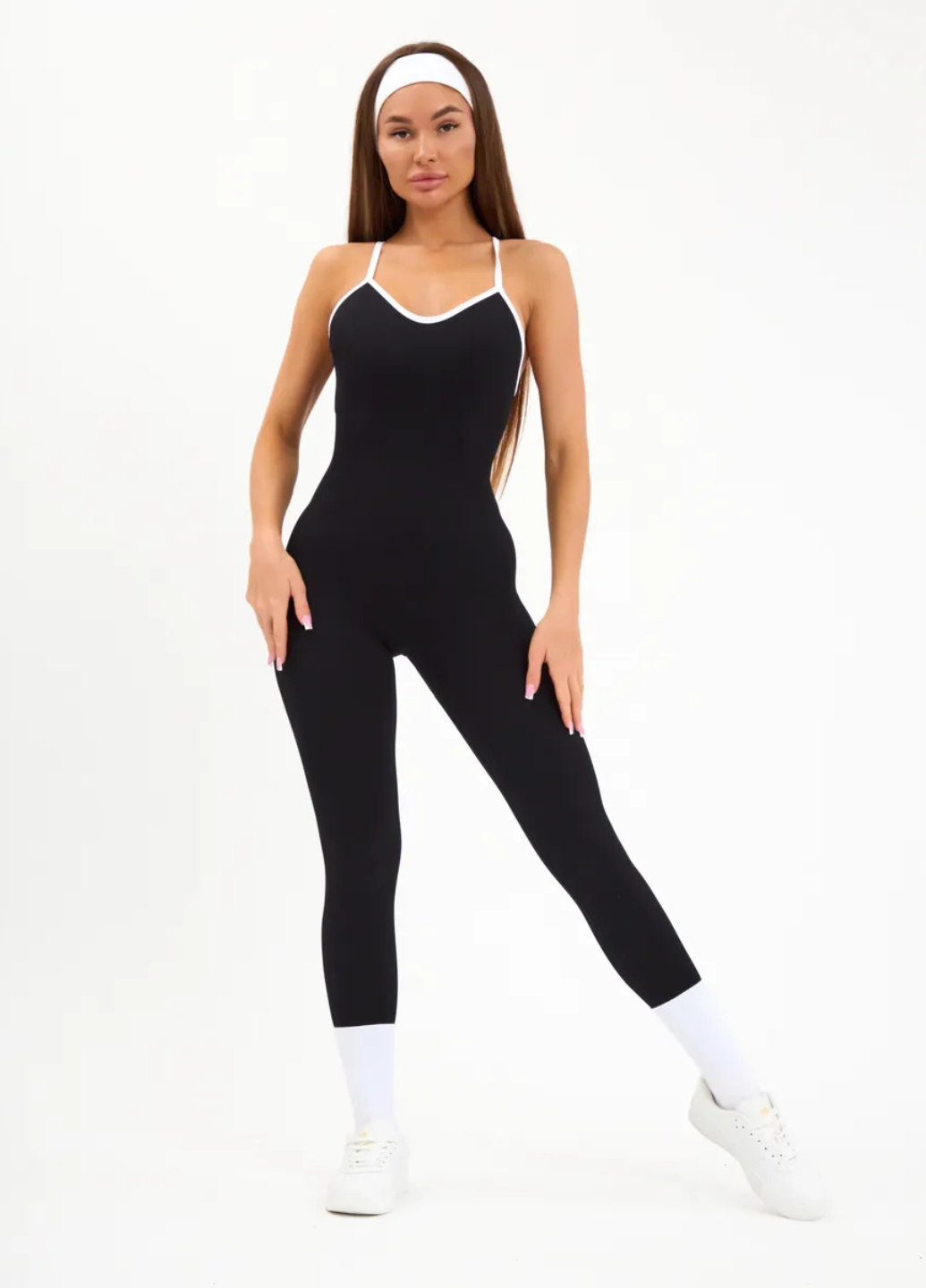 Комбинезон в рубчик женский с пуш ап эффектом для фитнеса и тренировок на тонких бретелях повседневный S Черный (70239/S)