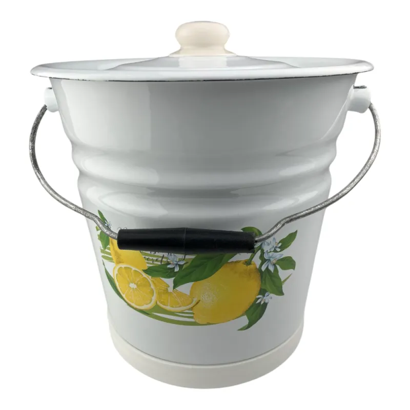 Ведро с поддоном и крышкой Idilia эмалированное коническое 12 л Лимон (1324/2)