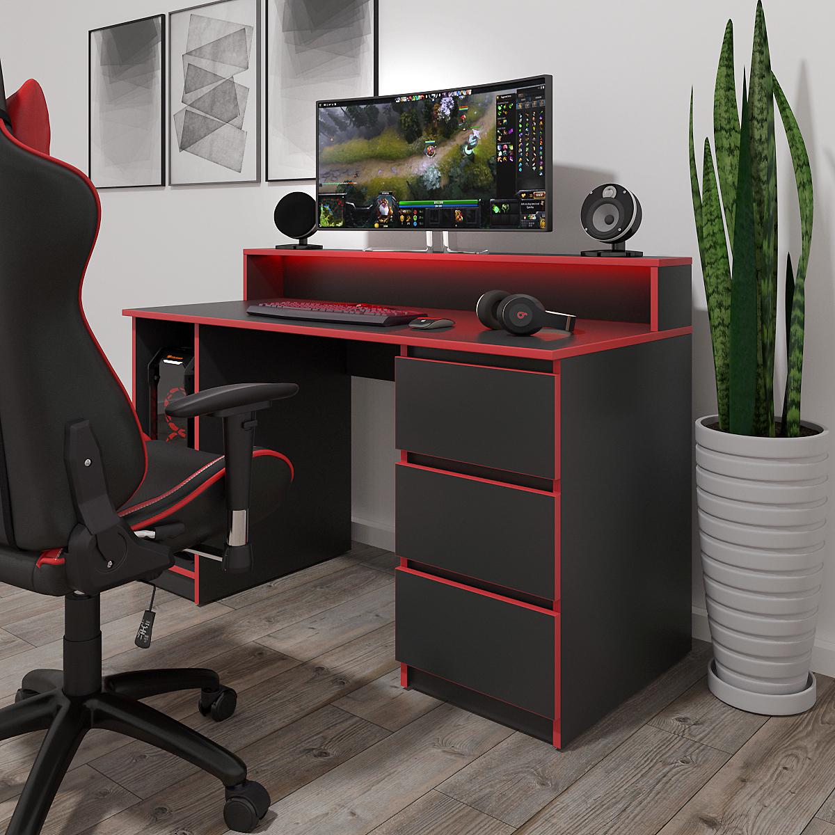 Компьютерный стол Mebellini Геймер 1600x600x750/900 мм Черный с красной кромкой (арт.SKEP1000-233) Компьютерный стол Mebellini Геймер 1600x600x750/900 мм Черный с красной кромкой (арт.SKEP1000-233)