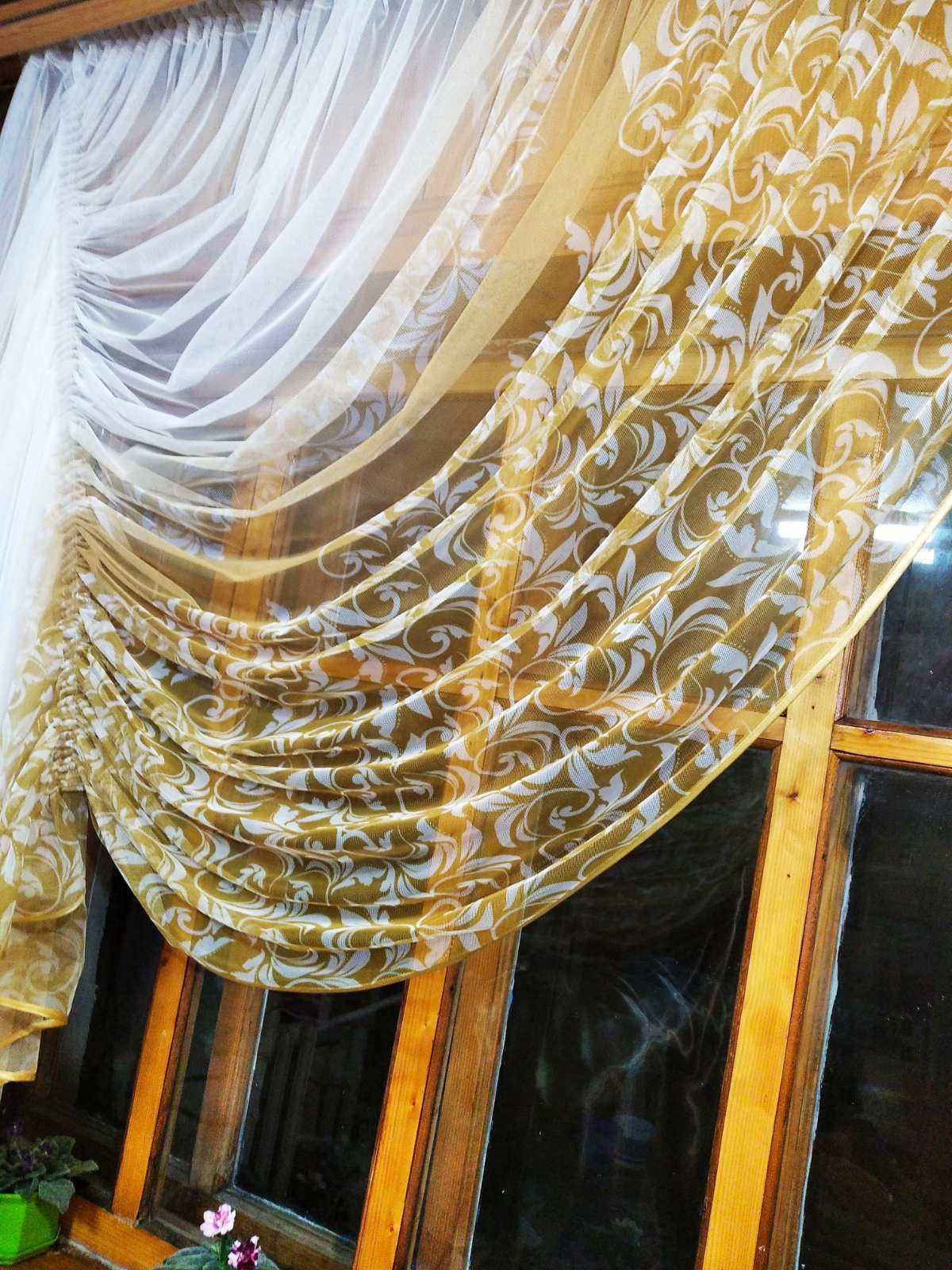 Занавеска короткая готовая Камелия левая Горчичный - фото 2