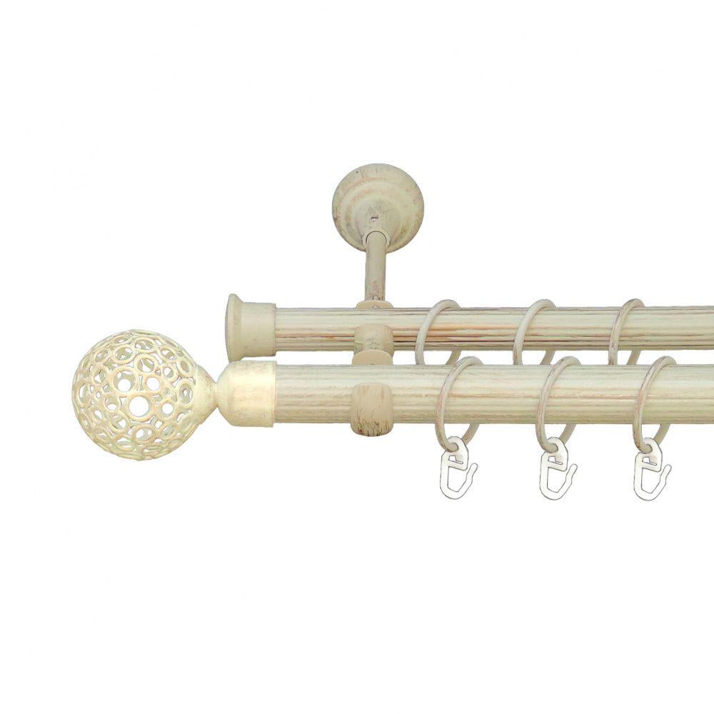 Карниз металлический Orvit Савона двухрядный открытый/рифленая труба/кольцо металлическое Белое Золото 25/19 мм 200 см (6951243)