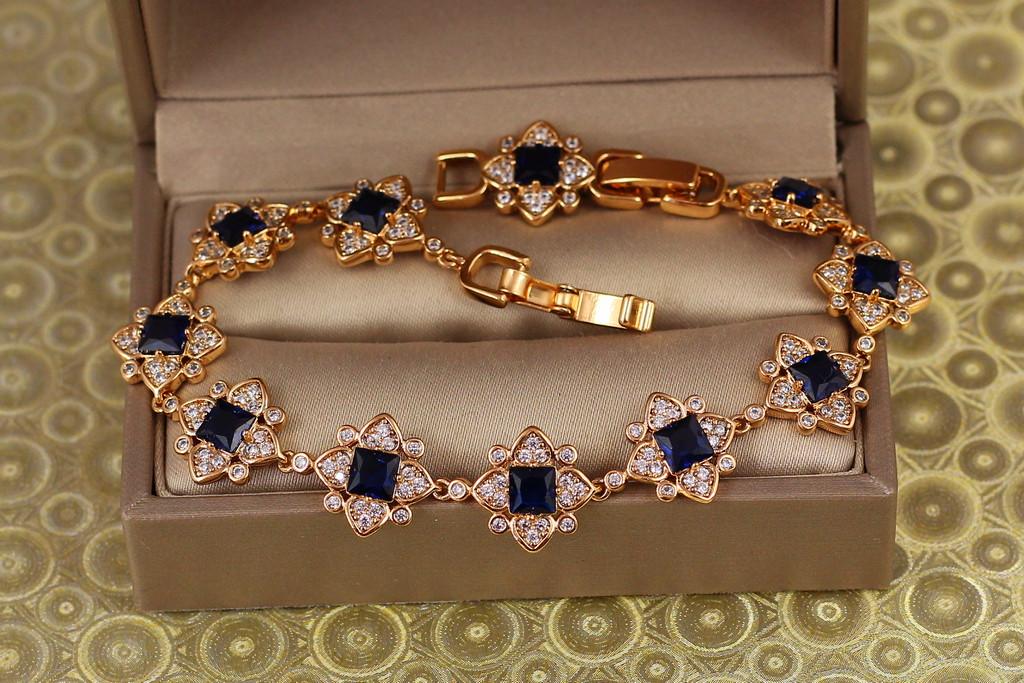Браслет Xuping Jewelry Персия с синими камнями 19 см Золотистый (2314155776)