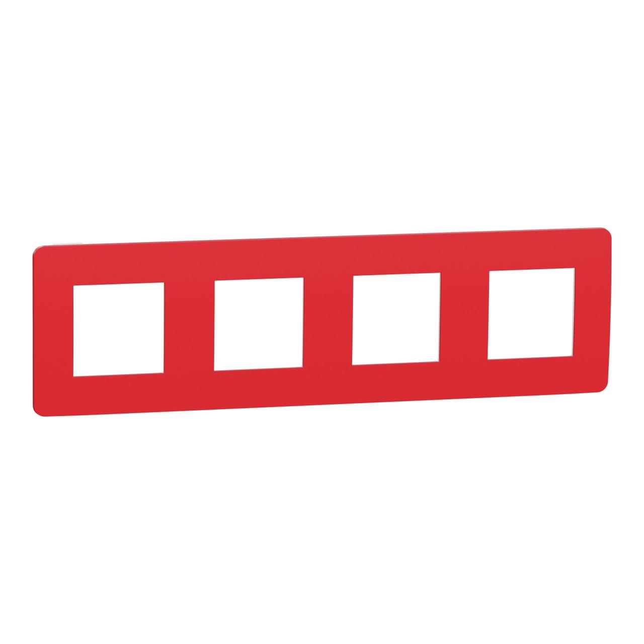 Рамка 4-постовая Schneider Electric Unica New ABS 85х298 мм Красный/Белый (NU280813)