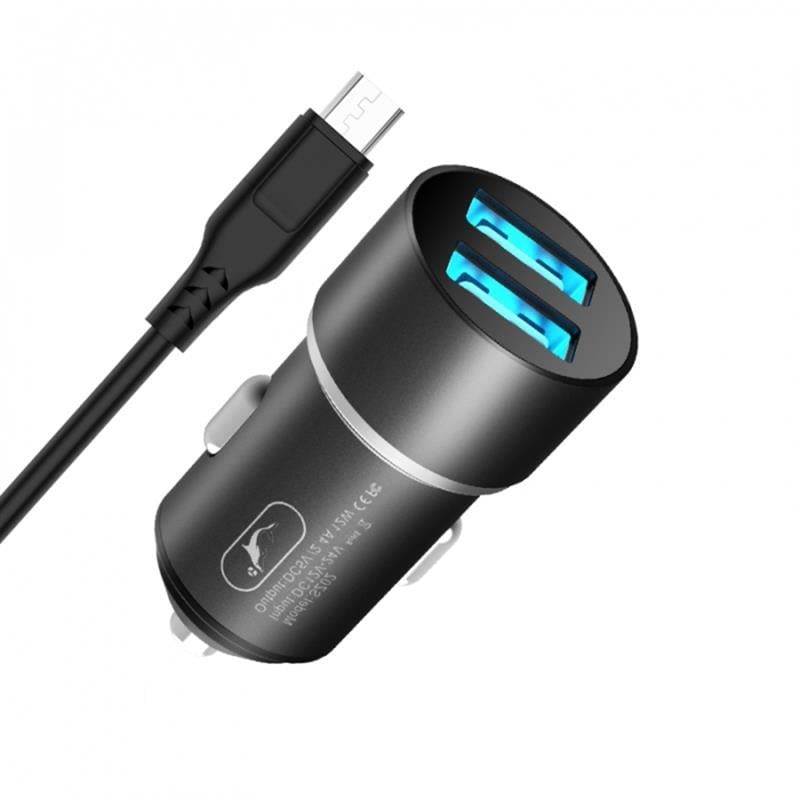 Зарядное устройство для авто SkyDolphin SZ02V Aluminium 12 Вт 2xUSB с кабелем microUSB Black (AZP-000073)