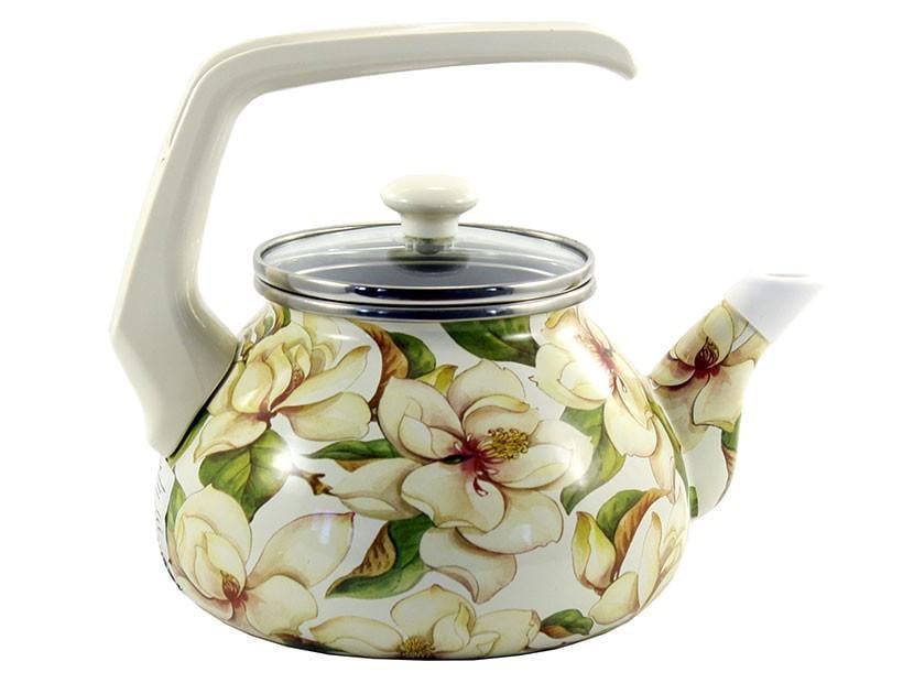 Чайник Interos Магнолія емальований з кришкою скло 2,2 л (88432)