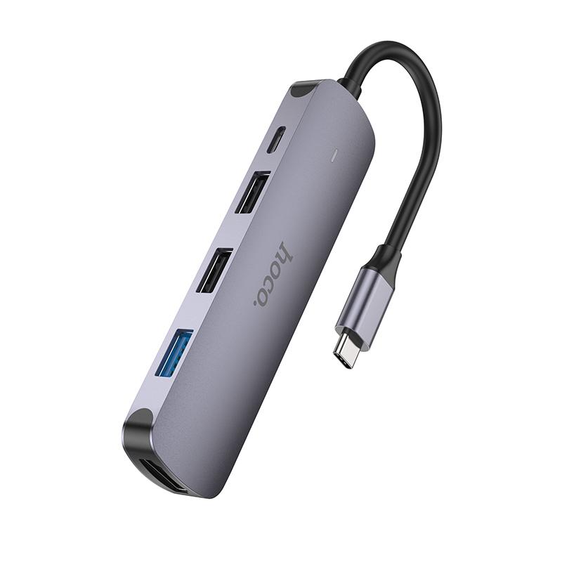 USB-хаб Hoco HB27 Type-C multi-function converter HDTV+USB3.0+USB2.0х2+PD Metal Gray (6931474769329) - фото 3 USB-хаб Hoco HB27 Type-C multi-function converter HDTV+USB3.0+USB2.0х2+PD Metal Gray (6931474769329) - фото 3