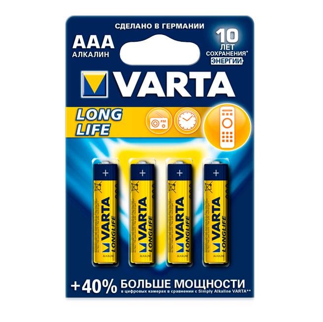 Батарейки Varta LongLife AAA/LR03 1,5V 4 шт. (04103101414)