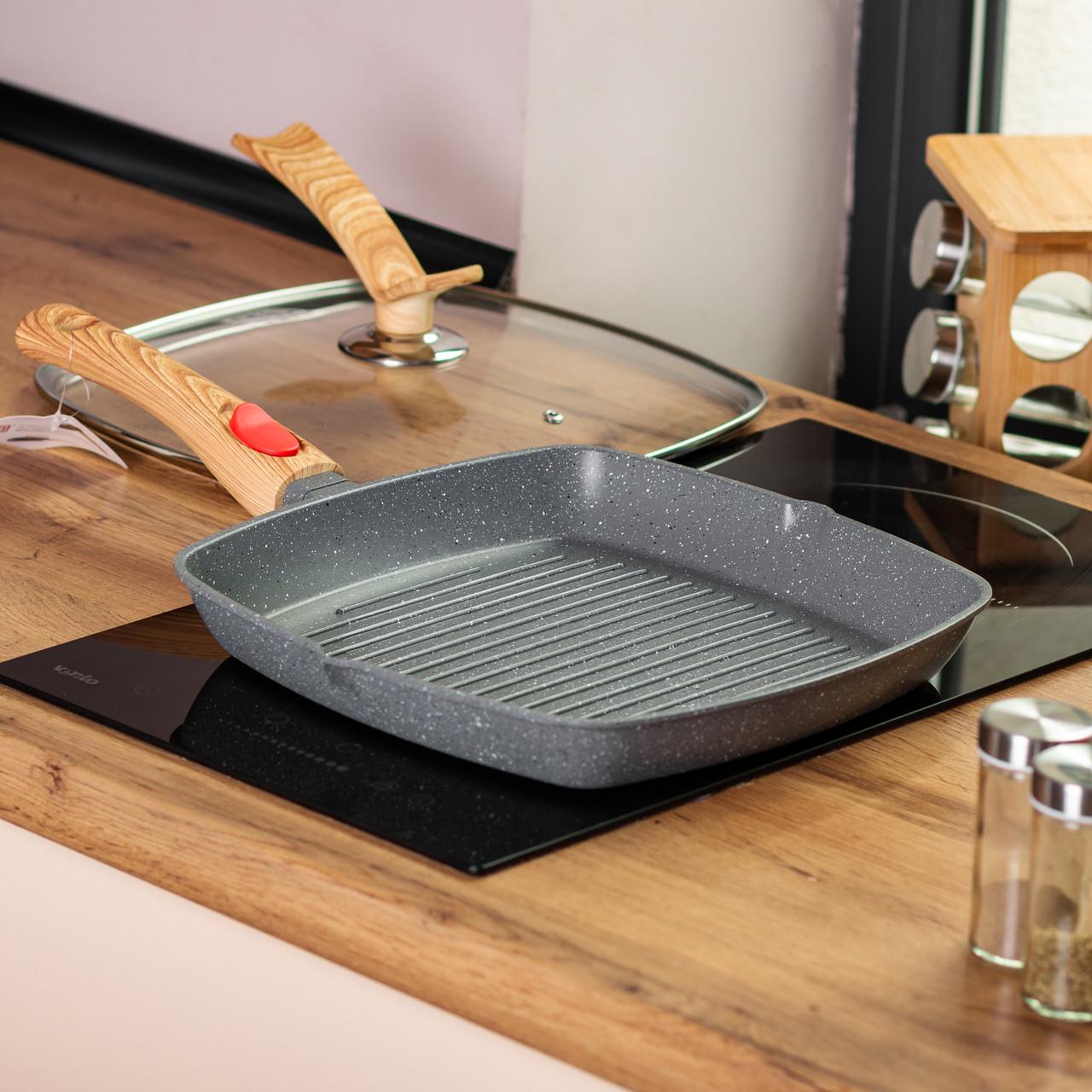 Сковорода-гриль алюмінієва MGC зі скляною кришкою Квадрат 28 см Сірий - фото 8 Сковорода-гриль алюмінієва MGC зі скляною кришкою Квадрат 28 см Сірий - фото 8