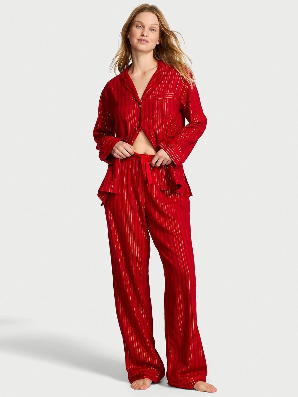 Пижама женская Victoria's Secret Flannel Pajama Lacquer L Красный (751129345515)