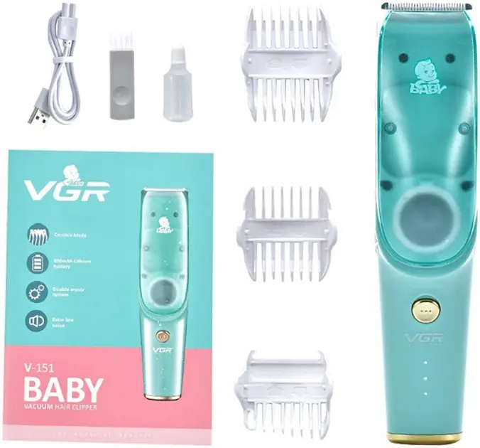 Машинка бесшумная для стрижки детей и младенцев VGR Baby V-151 3 насадки с вытяжкой