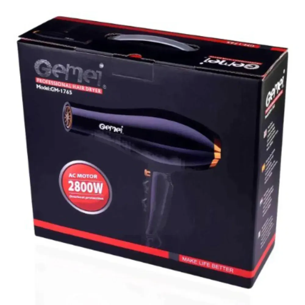 Маленький фен для укладки волос 2800Вт, с 2 насадками, Gemei GM-1780 (L) - фото 10