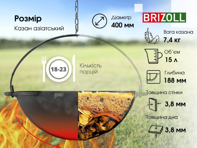 Котел чугунный азиатский Brizoll без крышки 15 л - фото 4 Котел чугунный азиатский Brizoll без крышки 15 л - фото 4