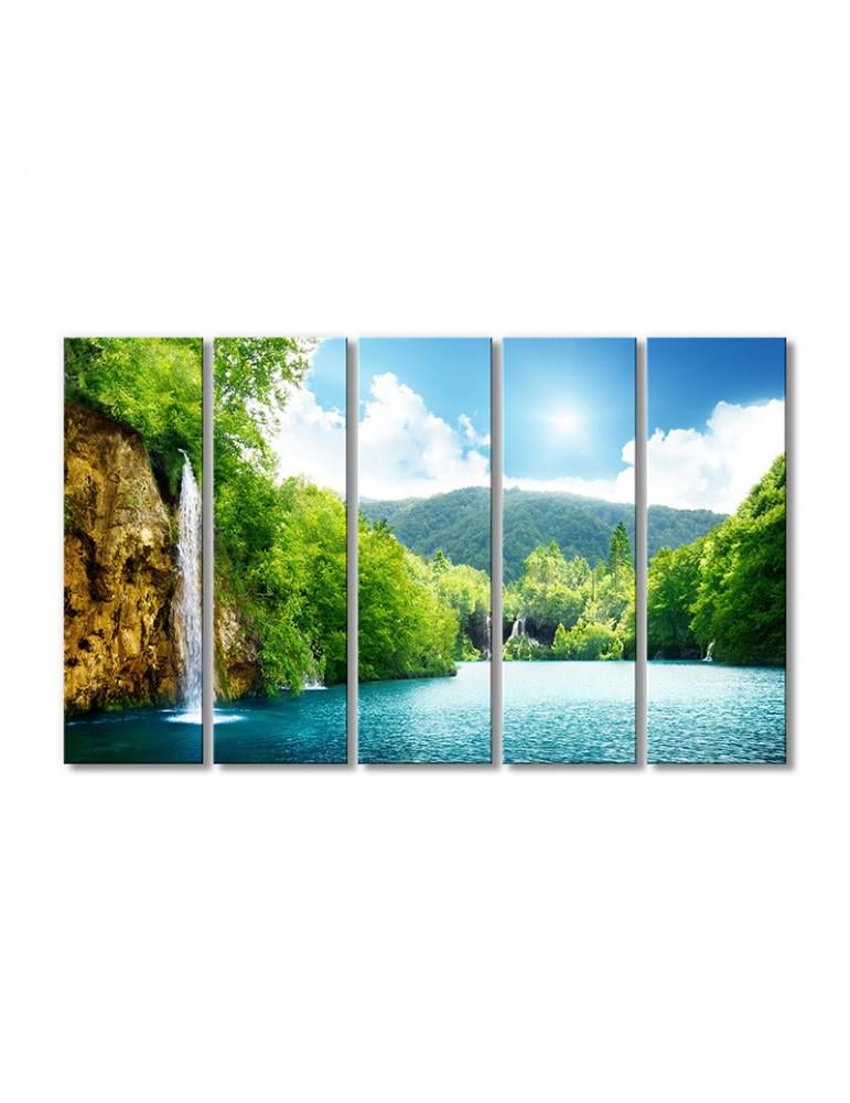 Картина модульная Природа водопады лес пейзаж реки 5 модулей 120x180 см