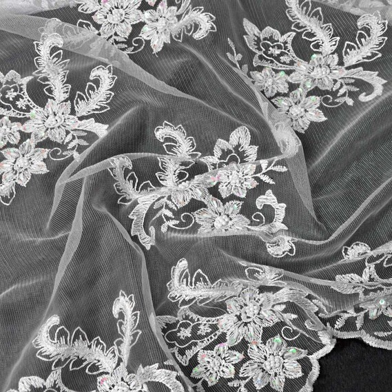 Ткань сетка с вышивкой бисер IDEIA Venezia 1,3 м Белый (2200004145334)